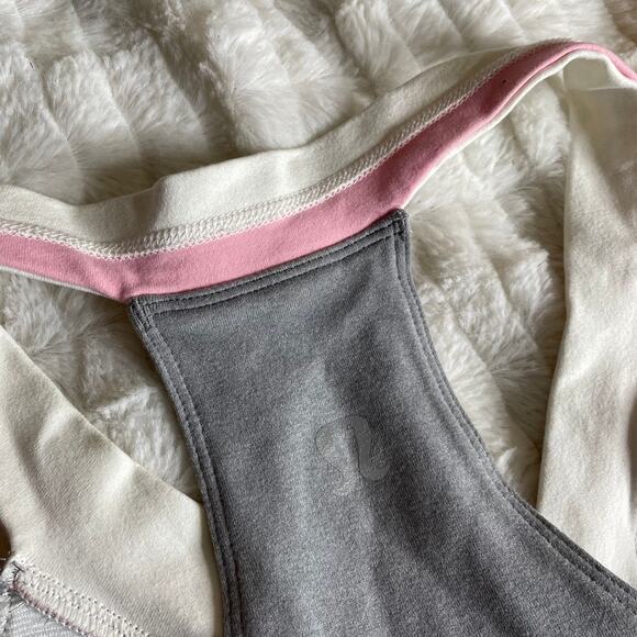 LULULEMON Vintage Grey V Neck Tank White Pink Halter Racerback 8 Medium Cropped - Picture 4 of 4